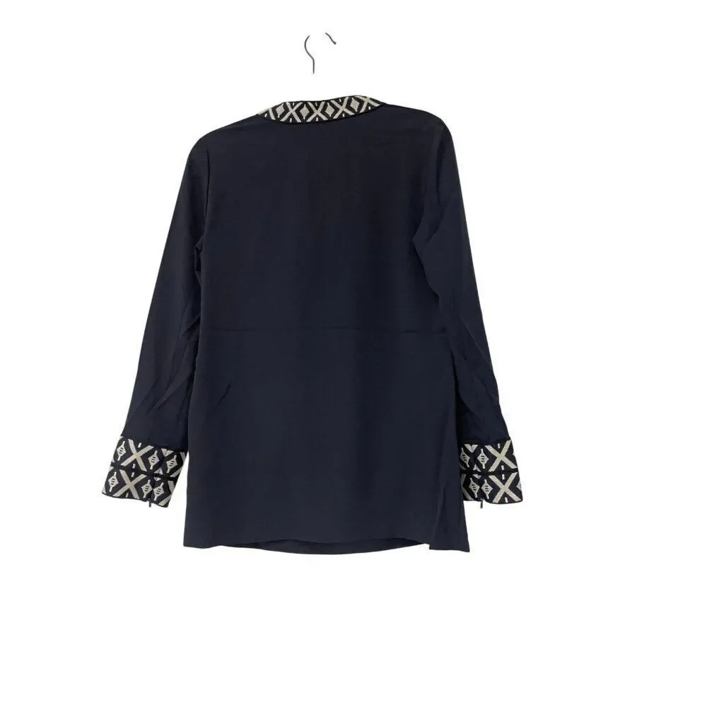 Tory Burch Womens Tunic With Taping Popover Blouse Top Size 4 Navy Blue NWT $295